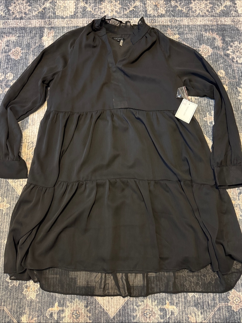 1. State Black Tiered Ruffle-Neck Tunic Top